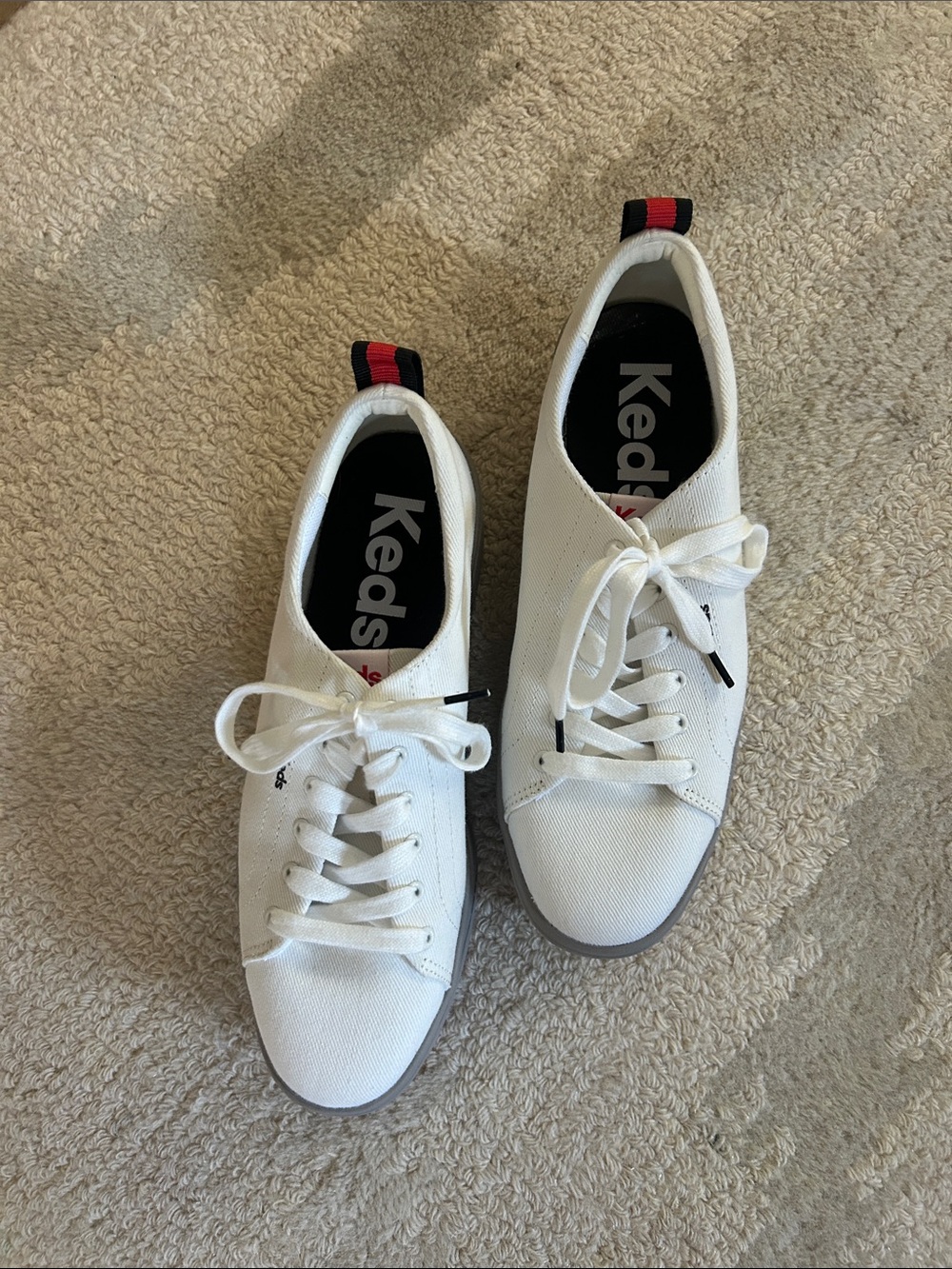 Keds Kids White Canvas Lace-Up Sneakers with Black & Red Heel Tab